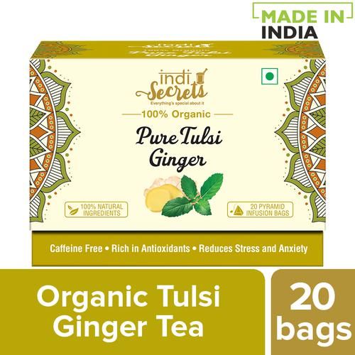 IndiSecrets Organic Tea - Tulsi & Ginger, 36 g (20 Bags x 1.8 g each)-1.webp